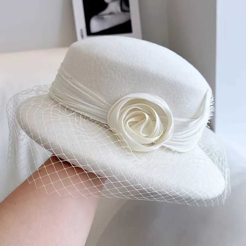 Autumn and Winter 100% Wool Hat Bell Hat Warm French Elegant Retro Hepburn Autumn and Winter Celebrity Pearl Cotton Felt Bucket Hat X250109