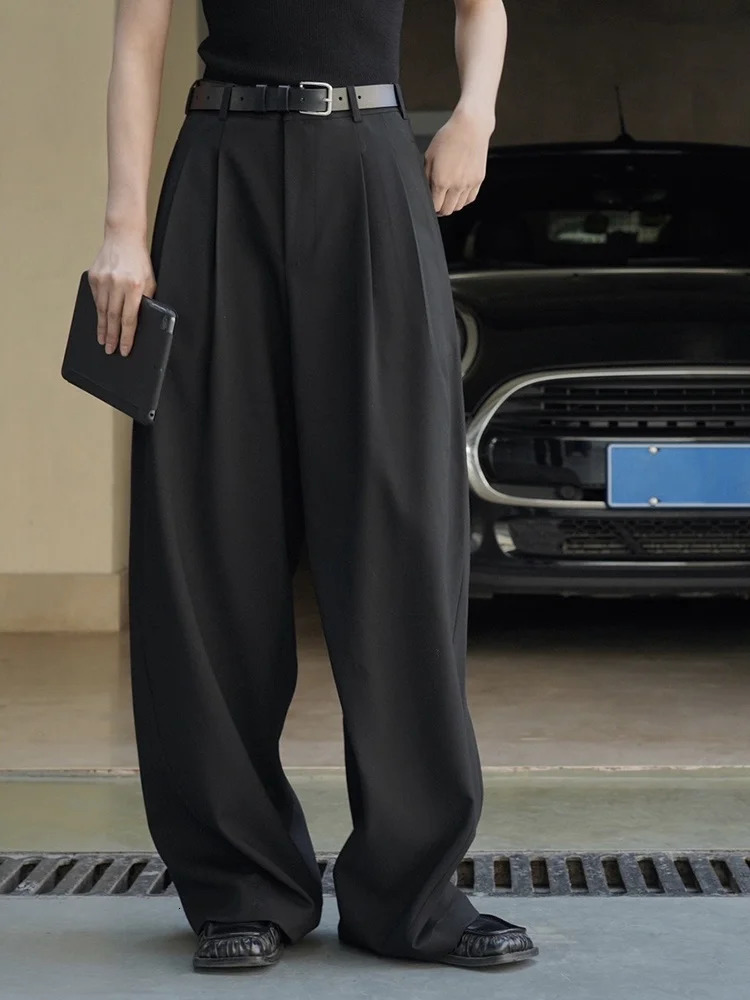 LANMREM Minimalism High Waist Pants For Women Straight Wide Leg Trousers Loose Female Fashion Clothing Spring 26D1885 250108