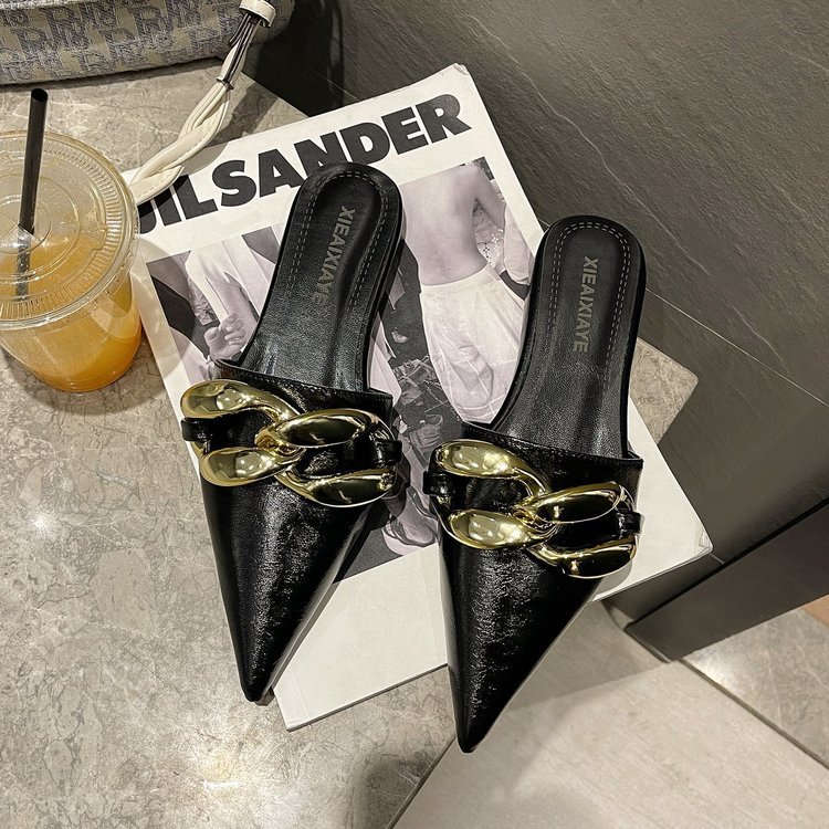 Women Slippers Pointed hot Toe Flat Bottom Sandals New Fashion Outerwear Slip-on Triple Black White Yellow Free shipping