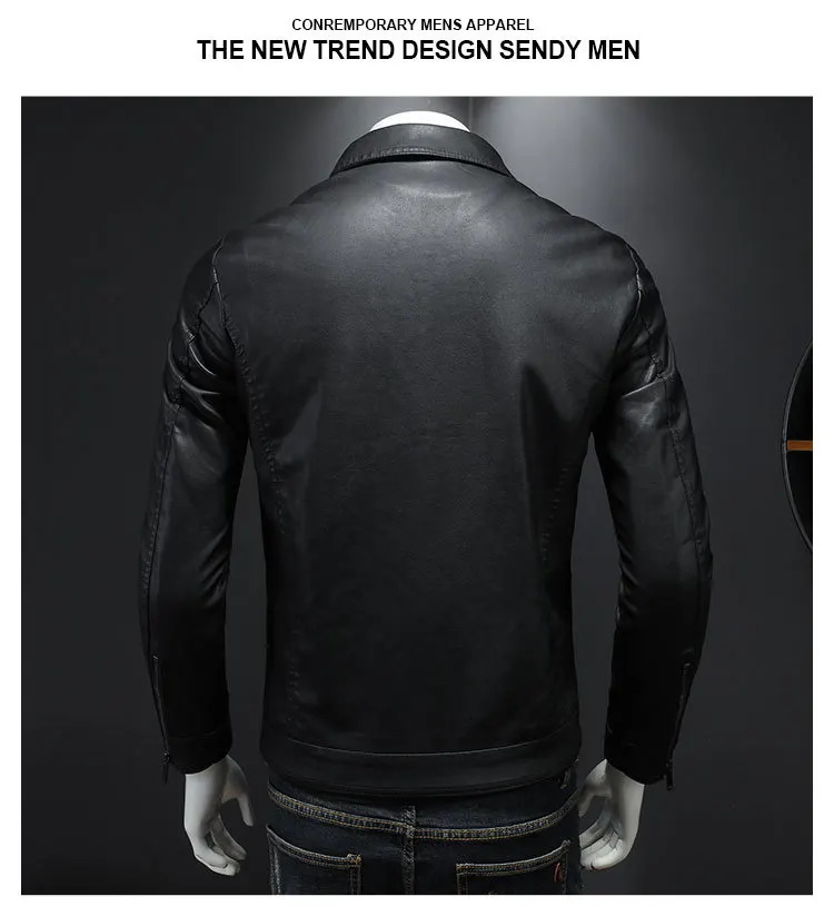 Mens Motorcycle Leather Jacket Large Size Pocket Black Zipper Lapel Korean Slim Fit Male High Quality PU Leather Coat for Men 250109