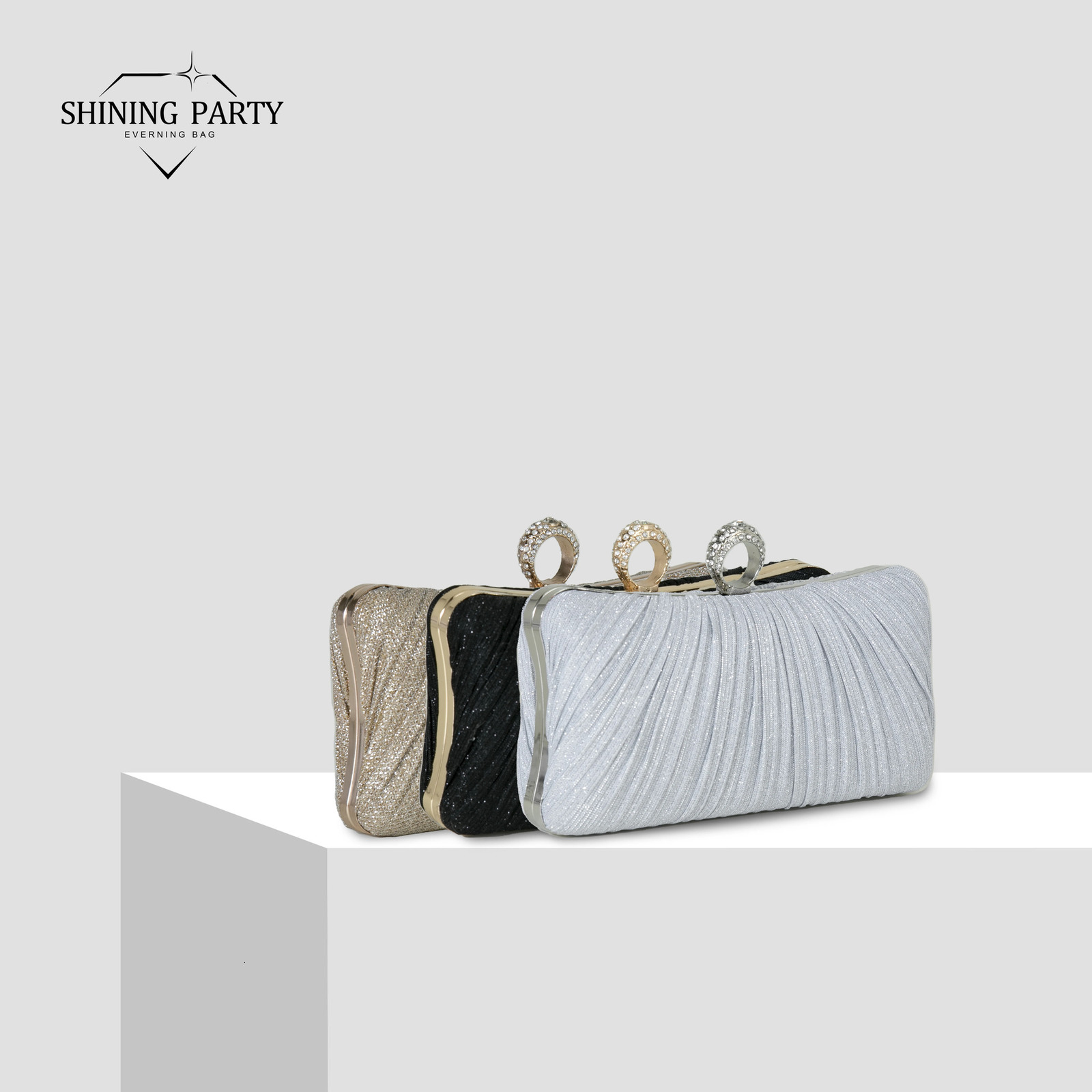 Party dinner clutch bag 2024 style ring bag large capacity evening dress clutch bag pleated glitter shoulder messenger bag 250106