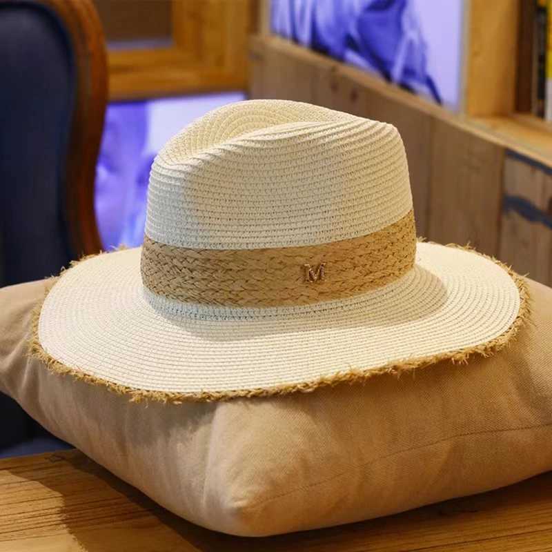 Summer Jazz Hat Mens Warm Sun Hat British Style Womens Rafia Primitive Edge Beach Holiday Sun Hat Panama Hat X250109