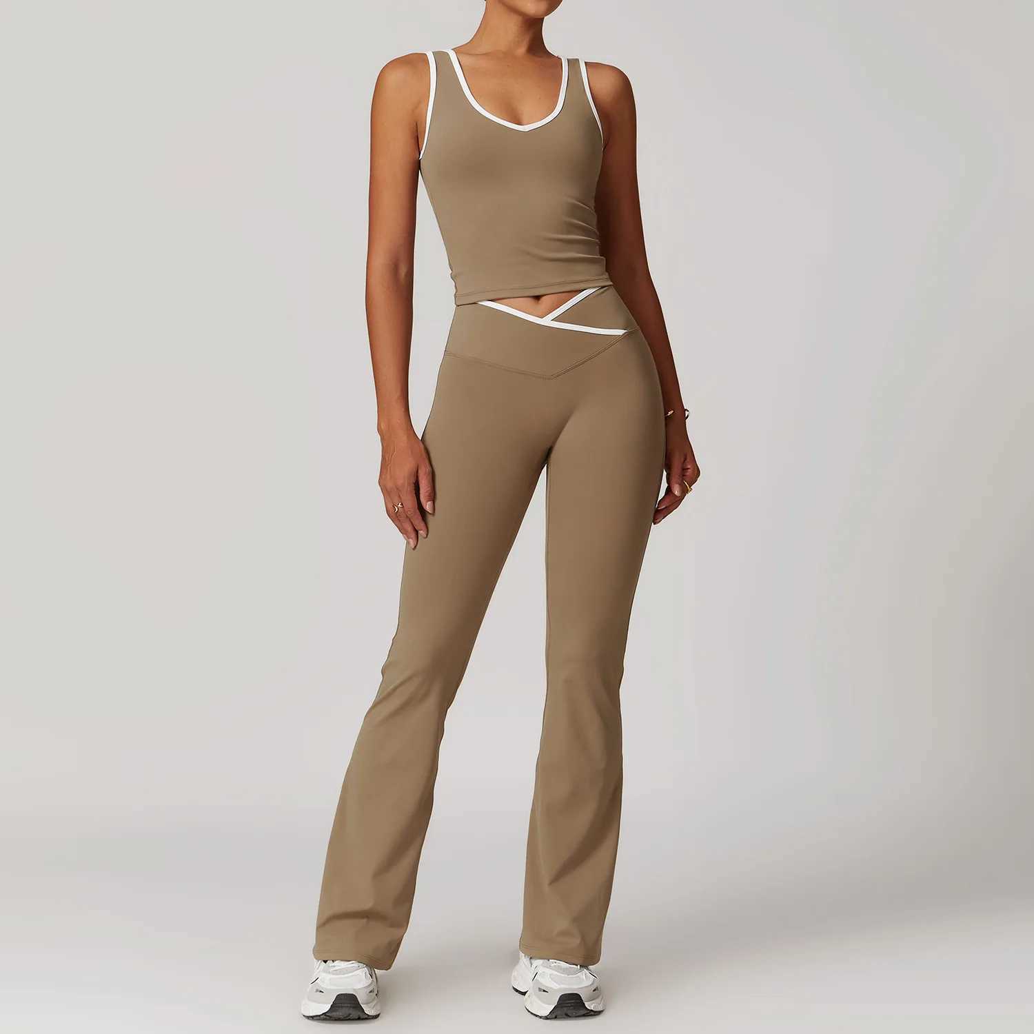Women 2PCS Yoga Suit Gym Sportswear Sports Set Fitness Tracksuits Workout Breathable Bra Loose Bell-bottoms Leggings Yoga SetsXJ250109