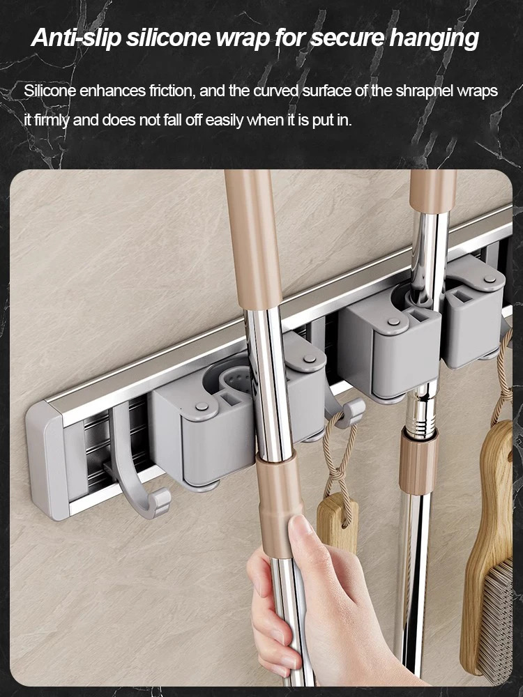 Mop and Broom Organizer Mop Holder Rack Mop Holder Wall Mounted Strong Broom Mop Holder Self With 5 Hooks Organizers Hang Broom 250107