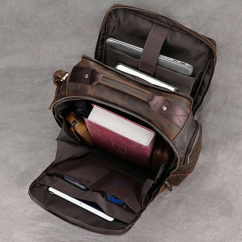 Luufan Vintage Genuine Man's Backpack Fit 15" Laptop Daypack Real Leather School Bag Big Travel Rucksack For Man