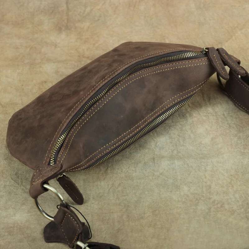 Crazy Horse Unisex Leather Waist Bag Men Chest Bags Vintage Fanny Packs Women Genuine Messenger Shoulder Bag