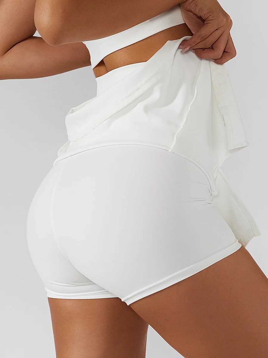 Yoga Skirt Set Women Workout Sport Gym Wear Suit High Wais Fitness Crop Top Female Tennis Sportswear One Shoulder Sports BraXJ250109