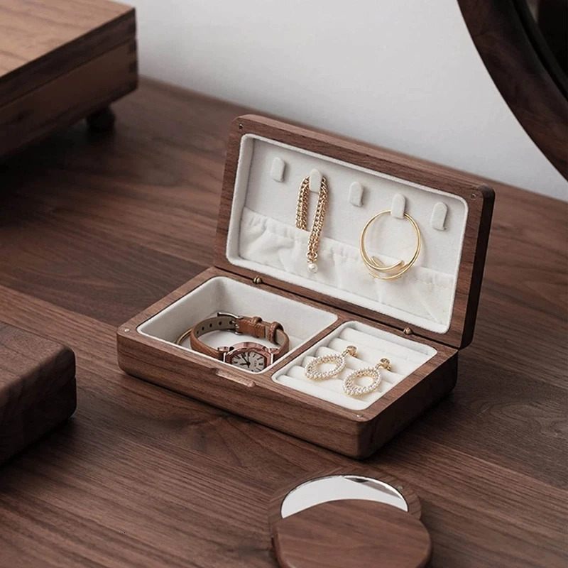 Walnut Jewelry Box Wedding Ring Box Earring Rings Storage Box Jewelry Organizer Box Jewelry Gift Packaging Box for Women 250106