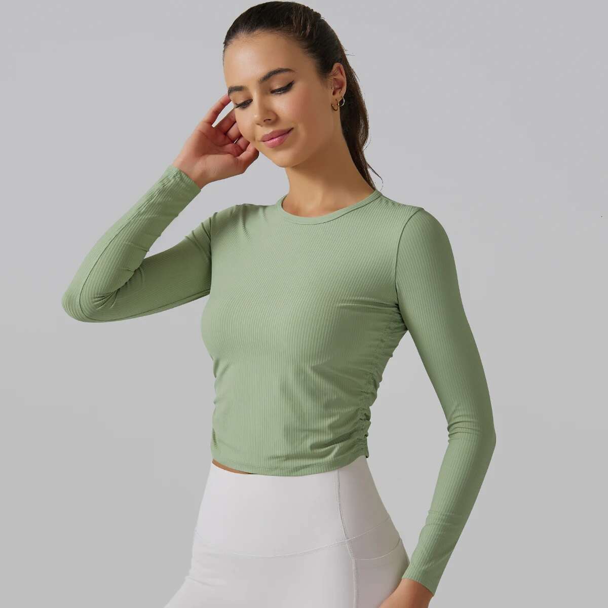 Women Seamless Yoga Solid Color Long Sleeves Shirts Female Fiess Sportswear Gym Clothing Workout Crop Top