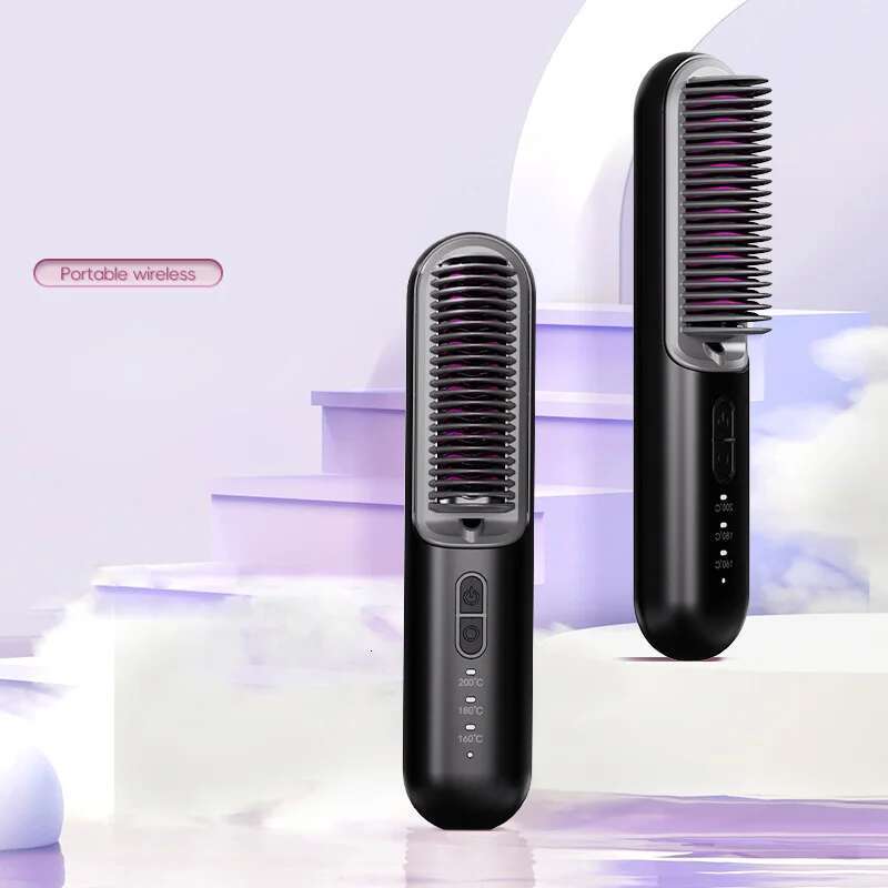 Mini Portable Rechargeable Cordless Beard Hair Straightener Brush Ceramic Heating Straightening Comb Anti Scalding Styg Tools