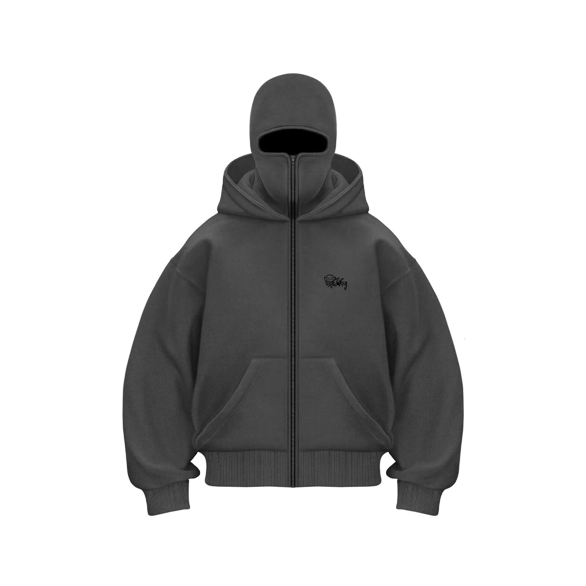 Y2k Vintage Double Hat Design Zipper Hoodie Winter Haruku Hip Hop Long Sleeve Hooded Sweatshirt Coat Men Fashion Loose Jackets