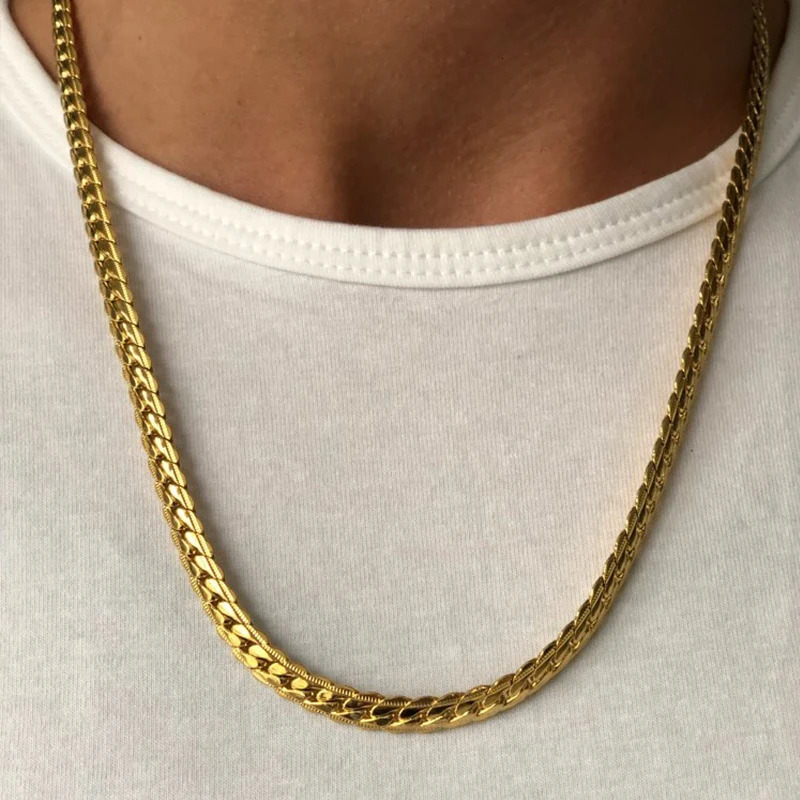 18K Gold Silver Plated Stainless Steel Long 35mm 6MM Flexible Flat Snake Chain Necklace for Women and Men Drop 250109