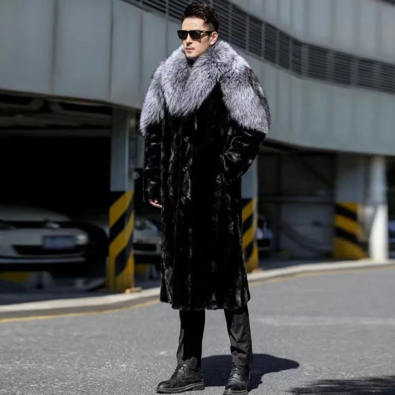 Mens Faux Mink Coat Winter Long Fur Black Color Warm Windbreaker Plus Size Collar s Clothing Jackets 250107