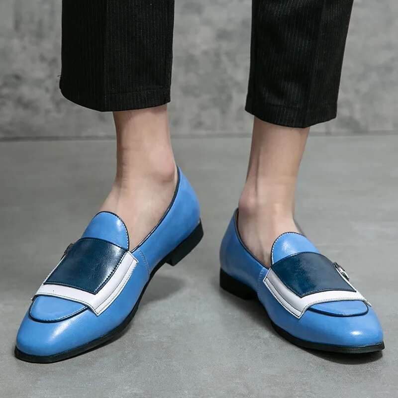 Blue Elegant Leather Large Size 48 Brand Handmade Men's Loafers Casual Designer Oxfords Men Flats Dress Shoes