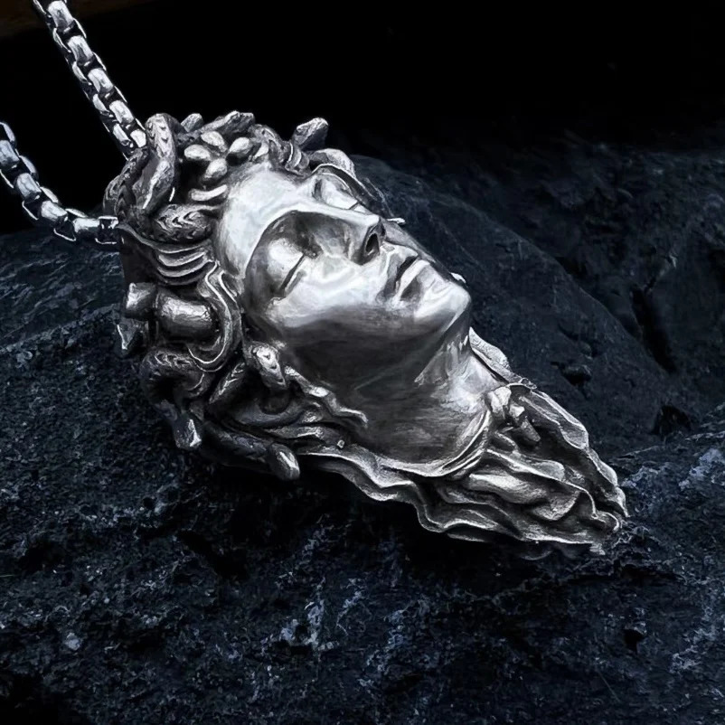 Handcrafted Sterling Silver Medusa s925 Necklace Ancient Greek Myth Snake Woman Pendant Featured 250109
