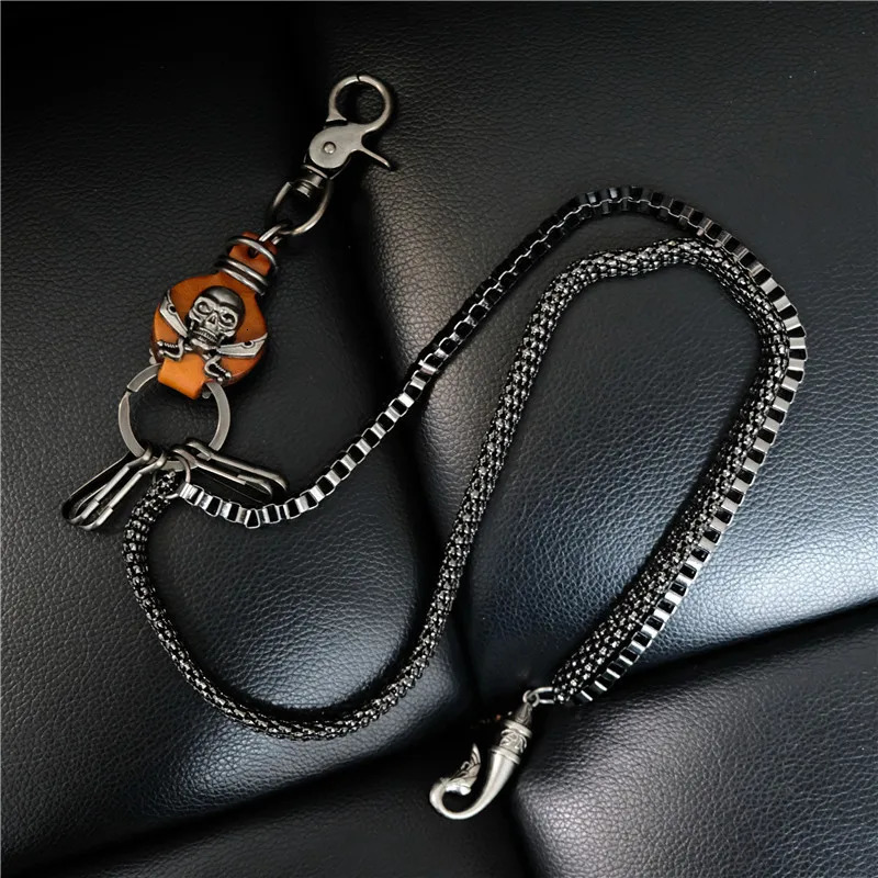 Mens Motorcyle KeyChain Jean Biker Wallet Belts Chain Skull Charm Leather Gothic Rock Pants Trousers Waist Key Mens BL58 250107