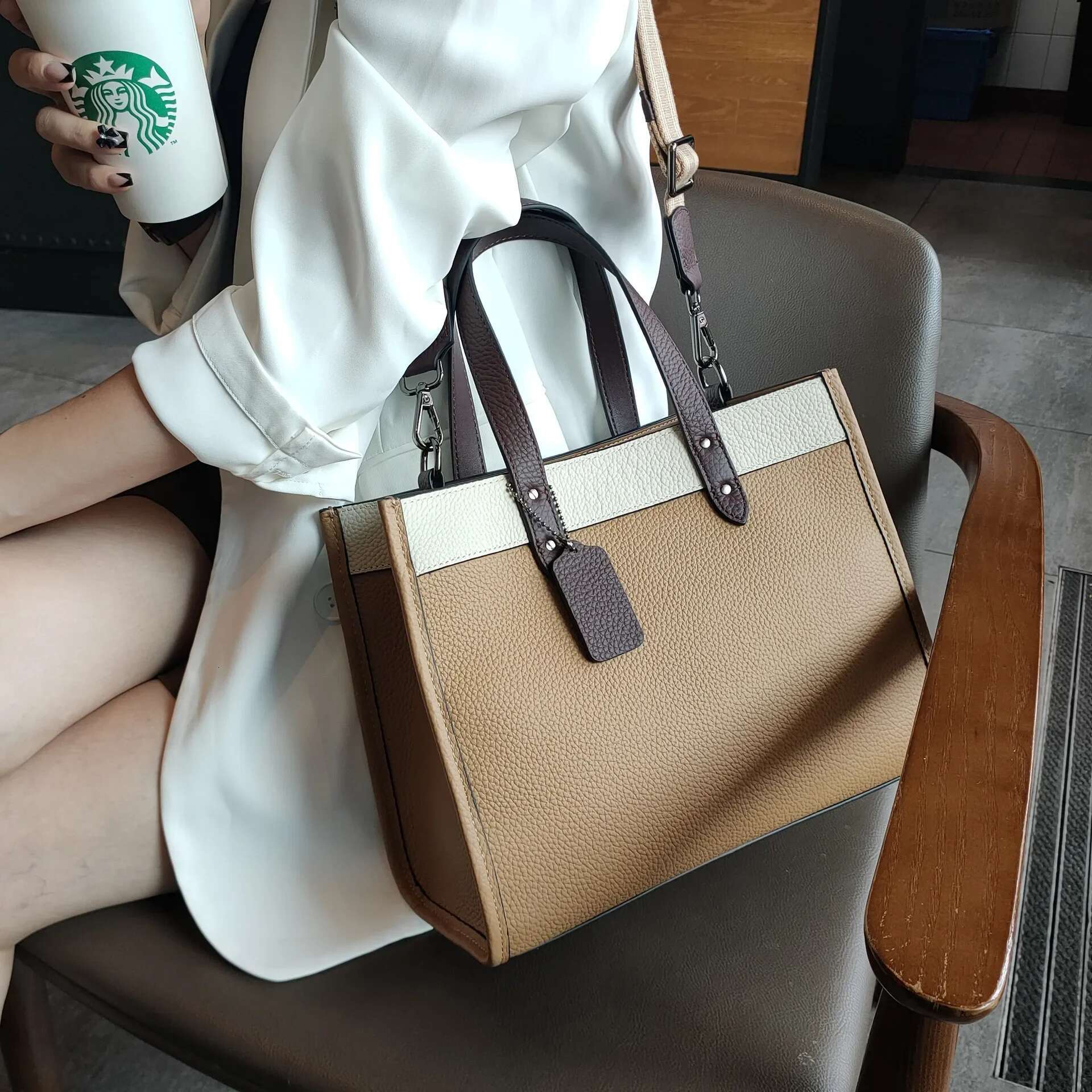 Panelled Hit Color Fashion Tote 100% Natural COW Leather Women Handbag Business OL Style Wide Strap Office Girl Shoulder Bag