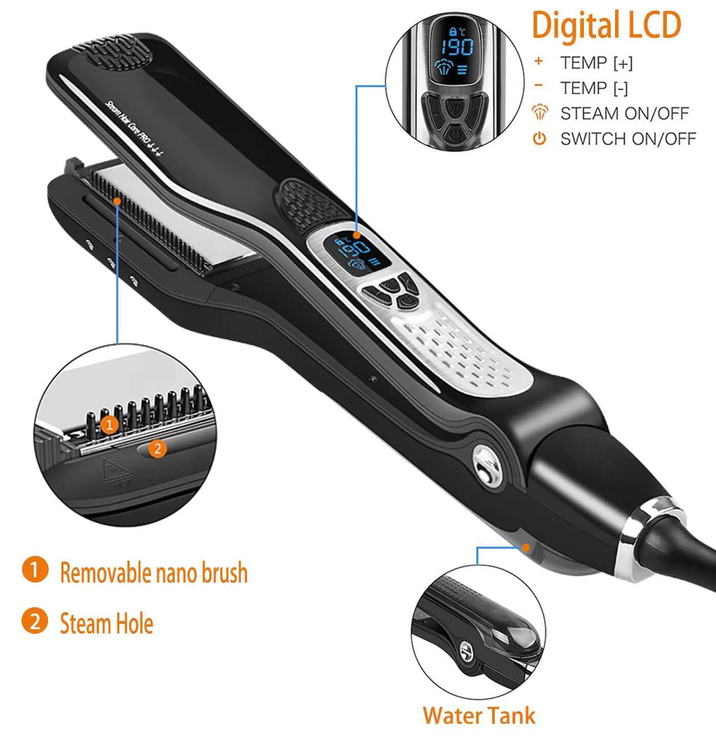 Steam Flat Iron Professional Straightening Irons Salon for Smooth 2 in 1 Hair Straightener and Curler