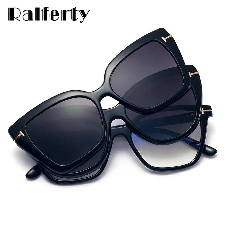 Ralferty 3 In 1 Decorative Magnetic Sunglasses Women Cat Eye Eyeglass Frame Prescription Clip On Glasses Woman Shades 250109
