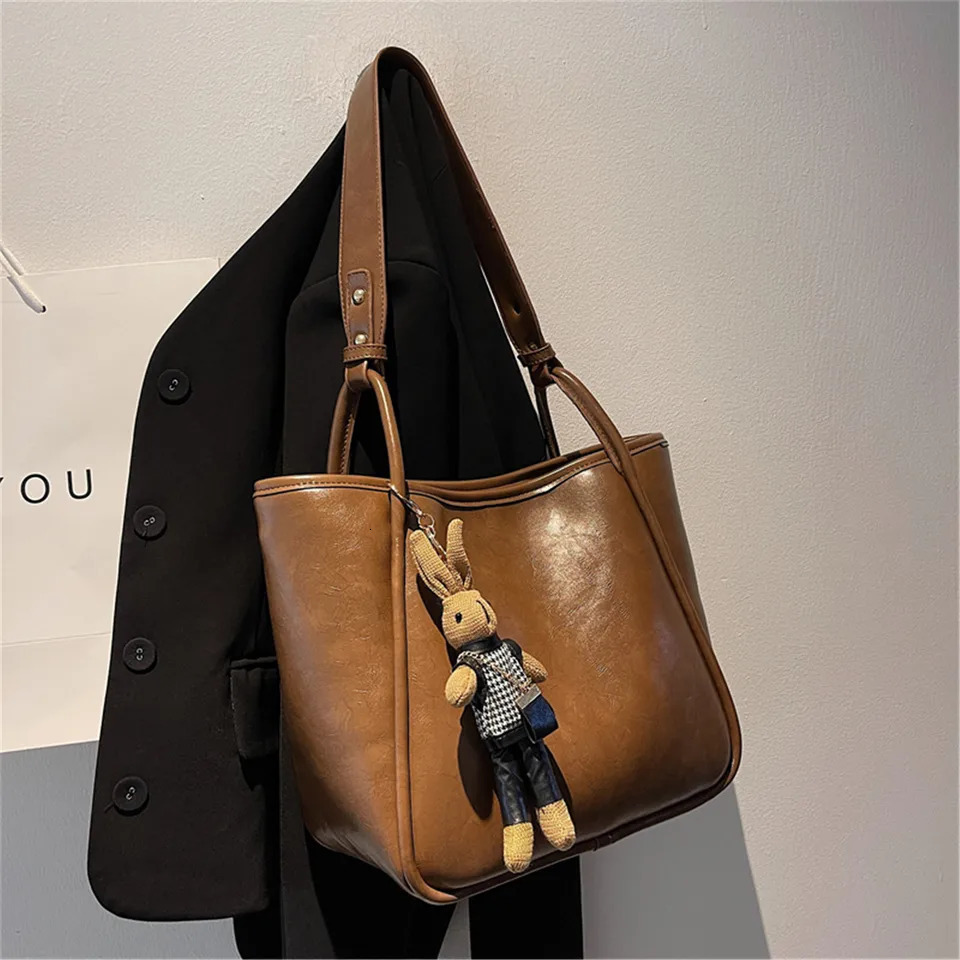 Casual PU Leather Large Capacity Tote Bag for Women Fashion Solid Color Zipper Female Shoulder Bag Ladies Handbag Commuting 250106