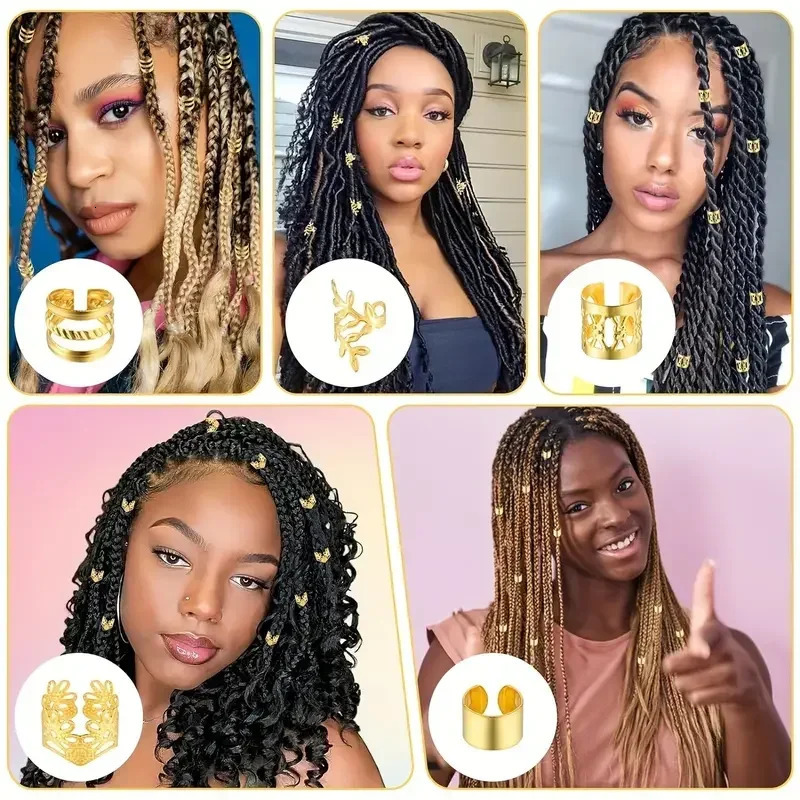 40pcs Alloy Hair Jewelry for Braids Dreadlock Accessories Metal Braid Clips NonPiercing Ear Beard Beads Cuffs 241228