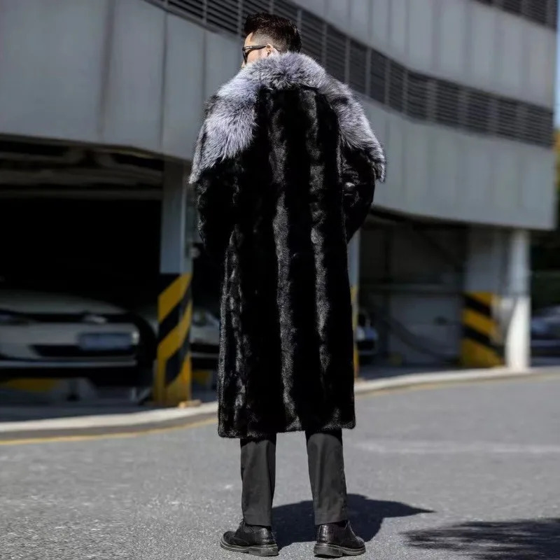 Mens Faux Mink Coat Winter Long Fur Black Color Warm Windbreaker Plus Size Collar s Clothing Jackets 250107