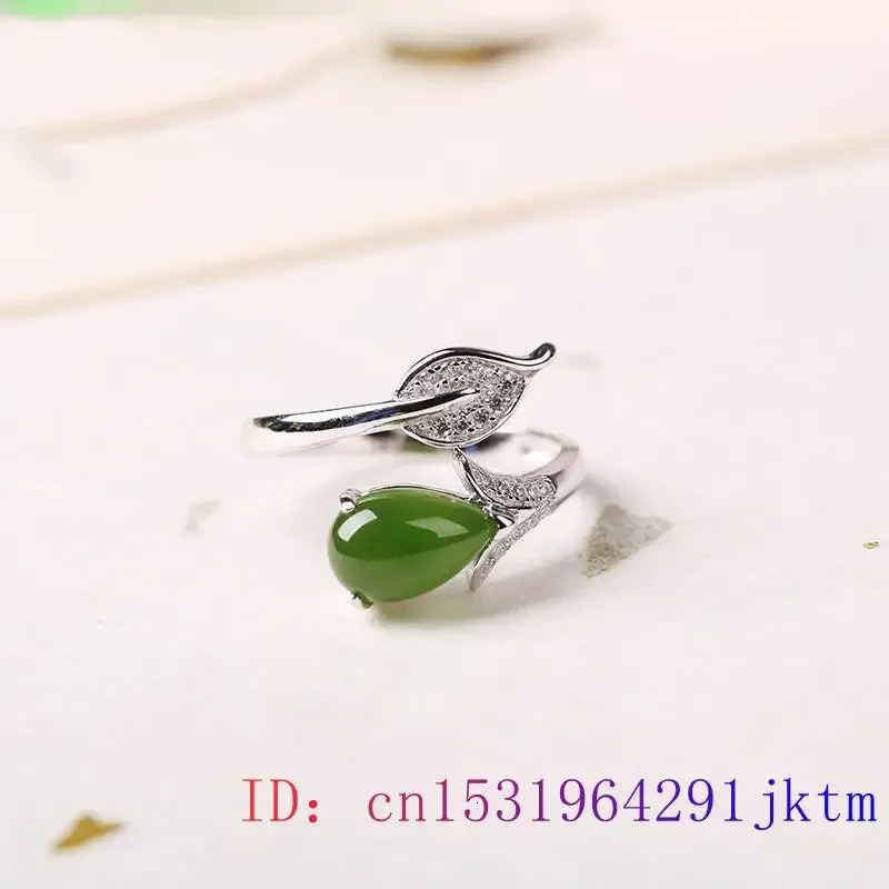 Green Jade Flower Rings Natural Jewelry Talismans Women Accessories Adjustable Ring Charms 925 Silver Gifts Amulets Real 250106