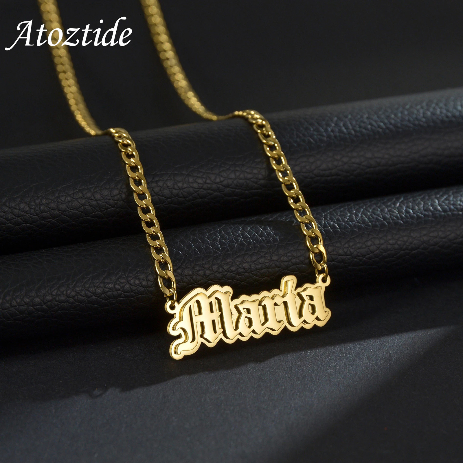Atoztide Double Layers Custom Name Necklaces Stainless Steel 4mm NK Cuban Thick Chain Pendant for Men Birthday Jewelry Gift 250109
