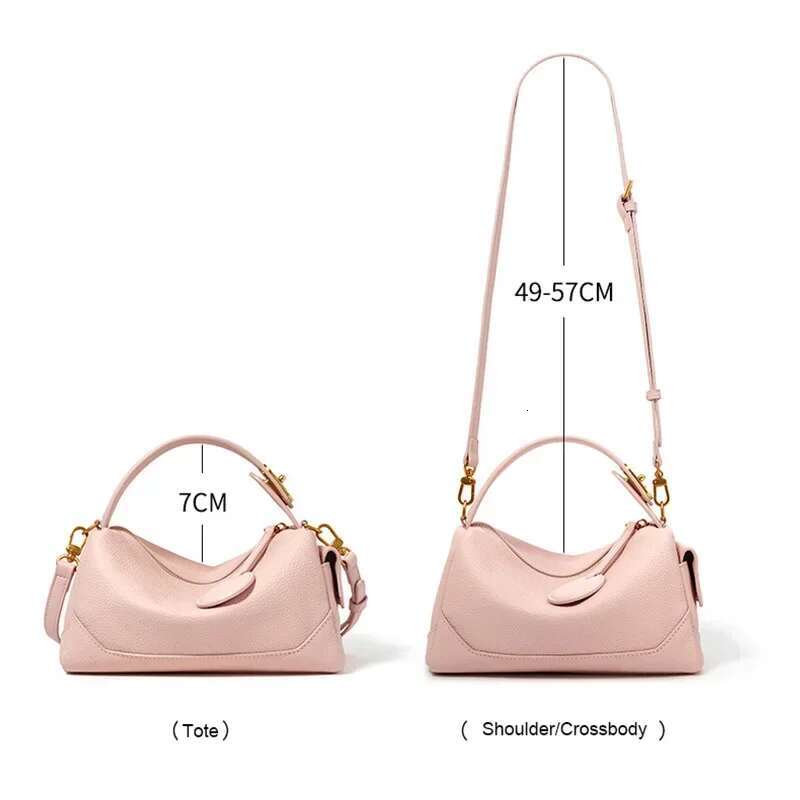 2025 Genuine Leather Women Boston Female Small Shoulder Bags Designer Pillow Handbags Versatile Messenger Bag Pink