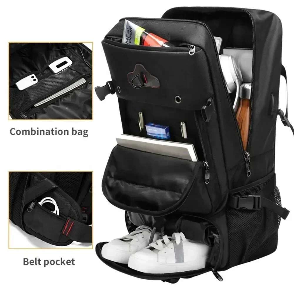 Men 35/50/60/80L Travel Laptop Business Dual Use Expandable USB Port Bag Large Capacity Waterproof Backpack