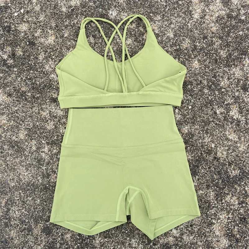 2 Piece Yoga Shorts Set Gym Sports Set Women Workout Outfit Fitness Suit Cross Straps Bra High Waist Shorts Running TracksuitXJ250109