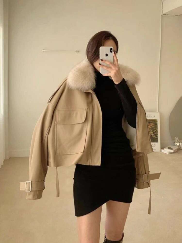 New Veet Thickened Leather Jacket Clothing Short Detachable Rabbit Fur Collar Warm Black Coats Women Tops Autumn/Winter