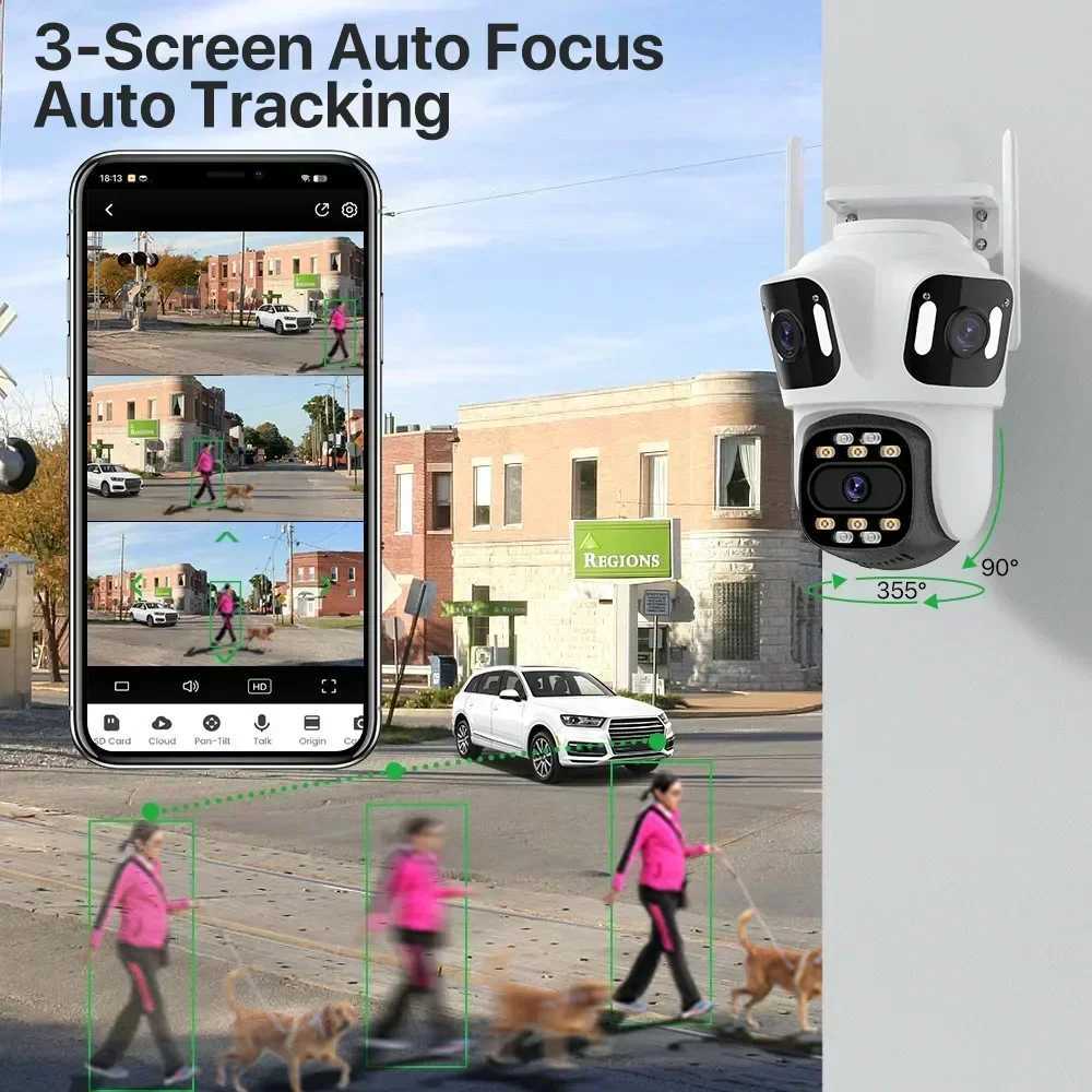 Three lens three screen IP camera WiFi external dual lens automatic tracking 15MP secure PTZ camera 4K high-definition iCsee video surveillance X25011
