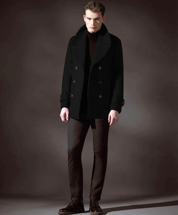 Mens woolen coat highend show youth winter doublebreasted large lapel short 250106