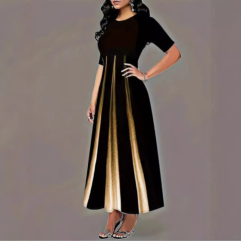 Plus Size summer loose casual printed round neck plus size dress for women 250106