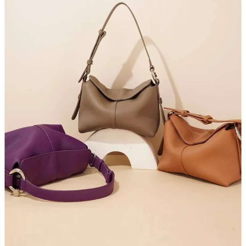 Purple Handbag Women New 2024 Autumn Top Cowhide Leather Magnatic Open Cover Leisure Fashion Style