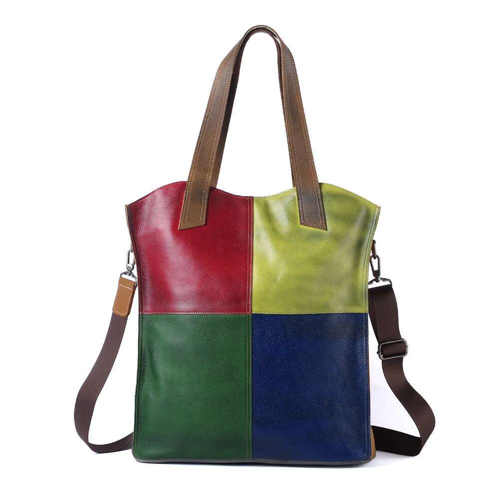 Fashion Genuine Cow Leather Multicolour Women Handbag Casual Girl Shopping Bag Designer Patchwork Female Shoulder Crossbody Bags