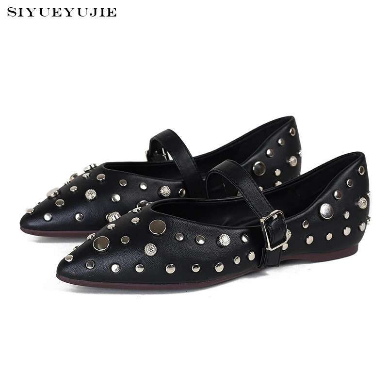 2024 European And American Spring/Summer New Fashion Rivet Pointed Women's Ballet Flat Shoes Large Versatile Sandals