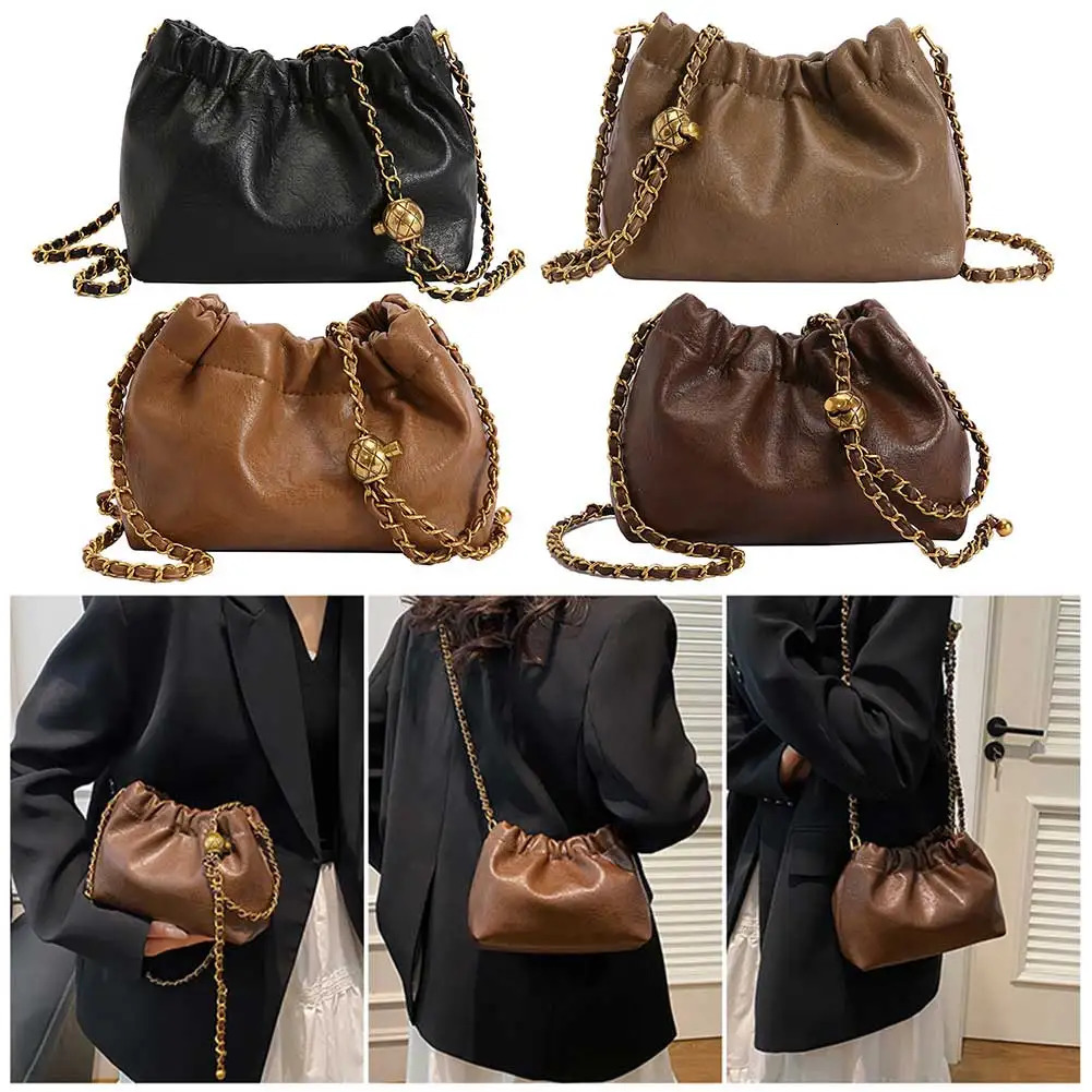 Women Chain Shoulder Bag PU Leather Crossbody Tote Versatile Pleatd Hobo Satchel Sling Daily Dating Purse 250107