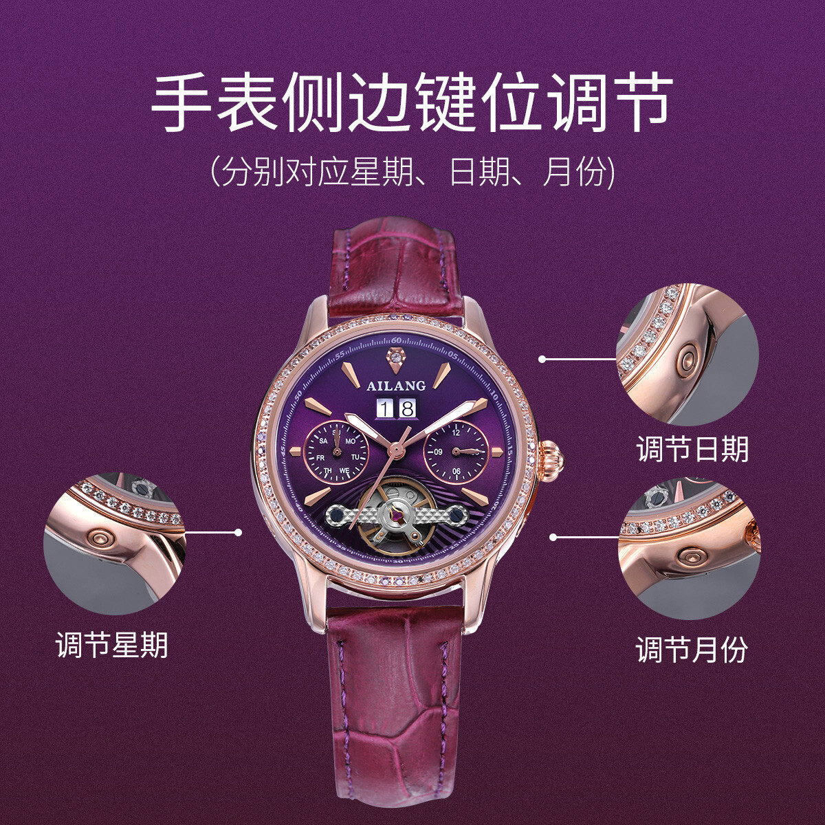 Fashionable Ladies' Automatic Mechanical Watch with Diamonds - Waterproof & Birthday Gift