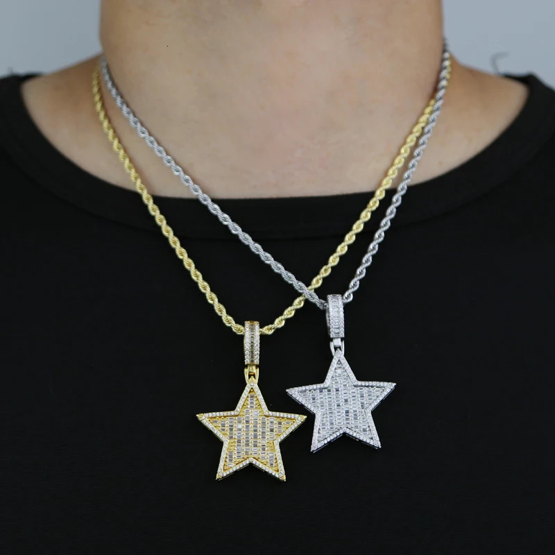 Iced Out Hip Hop Star Pendant Necklace for Men Women Bling 5A Cubic Zirconia Cz Paved Fashion Jewelry 250109