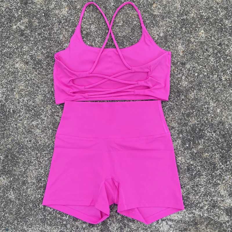 Yoga Clothes 2 Piece Women Gym Shorts Set Fitness Sports Suit Cross Back Bra Top High Waist Shorts Running Workout TracksuitXJ250109