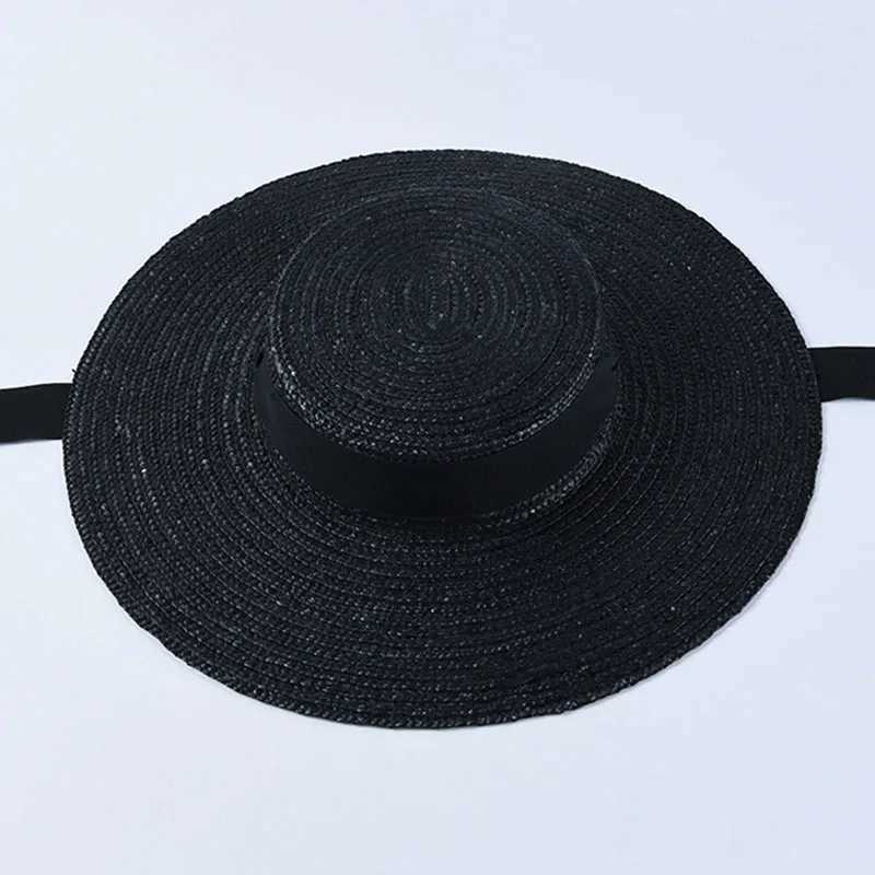 Wide Brim Rowing Hat 10cm 15cm Brim Straw Hat Warm Summer Kentucky Derby Hat White Ribbon Tie Sun Hat X250109