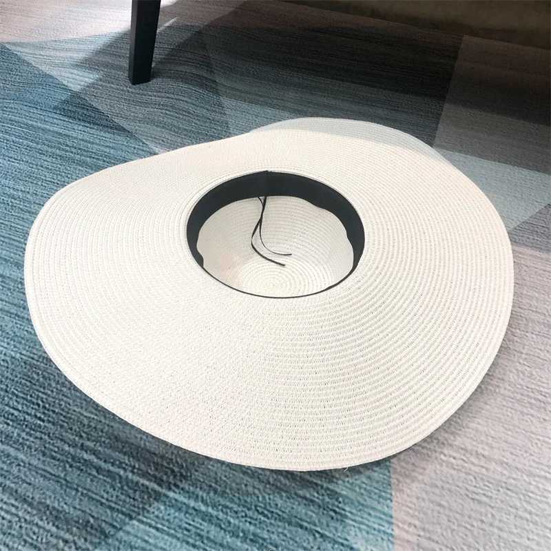 White punk straw hat 25cm large Brim straw hat full sun hat thin and breathable summer sun hat suitable for travelers and travelers X250109