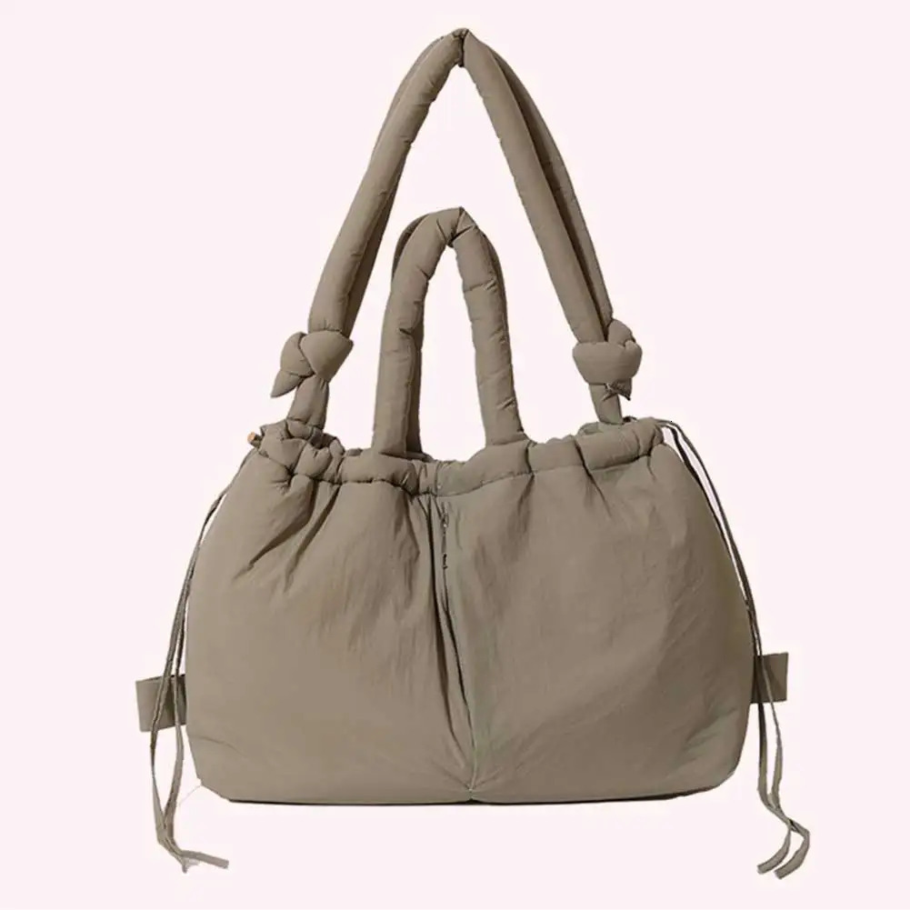 Puffer Tote Bag for Women Adjustable Strap Shoulder Bag Nylon Solid Backpack Large Capacity Puffy Purse for Shopping Travel 250106