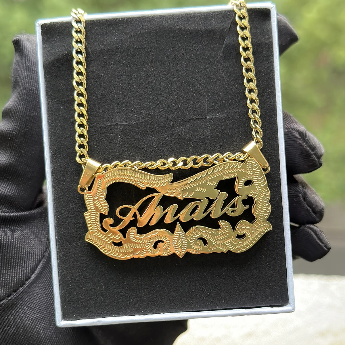 Anti fading 3D Name Necklace Cuban Chain Custom 18K Gold Double Nameplate Stainless Steel Jewelry Women Gift 250109