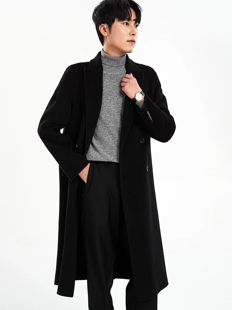 2024 DoubleBreasted 100 Pure Wool Woolen Coat Mens Clre Collar Long HighGrade Autumn and Winter Trench 250106