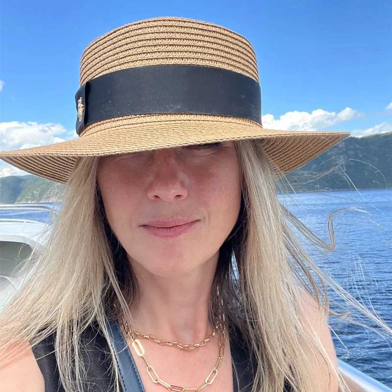 Simple solid color handmade straw hat suitable for warm summer beach sunset bucket hat autumn retro Panama flat top hat X250109