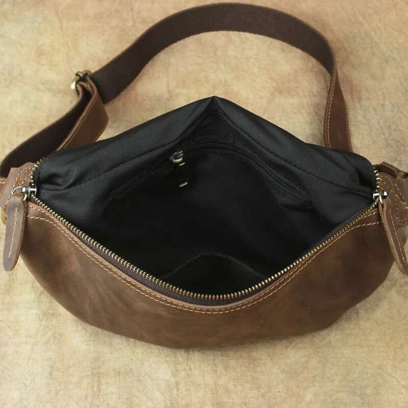 Crazy Horse Unisex Leather Waist Bag Men Chest Bags Vintage Fanny Packs Women Genuine Messenger Shoulder Bag