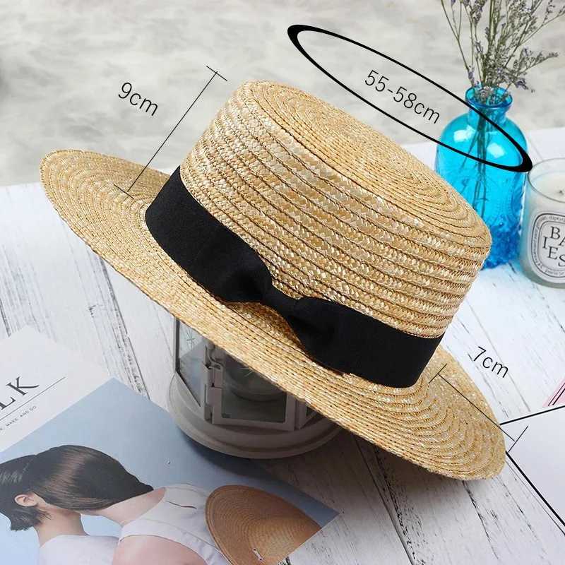 New Summer Warm Rowing Beach Hat Wide Edge Fem Casual Panama Hat Womens Classic Flat Bow Knot Straw Hat Warm Fizz Hat X250109